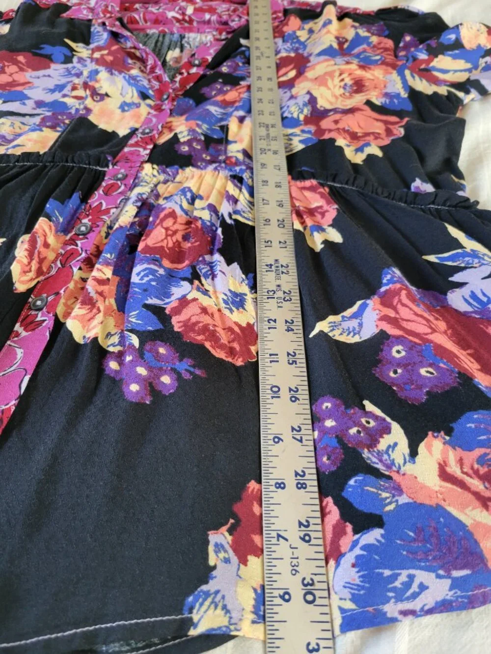 Free People Mixed Floral Babydoll Button Top Boho Versatile Festival Black Sz S